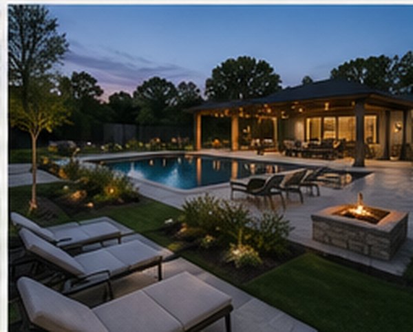 Pool and patio at dusk
